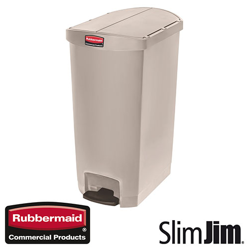 Afvalbak Slim Jim End Step On container Rubbermaid 68 liter beige